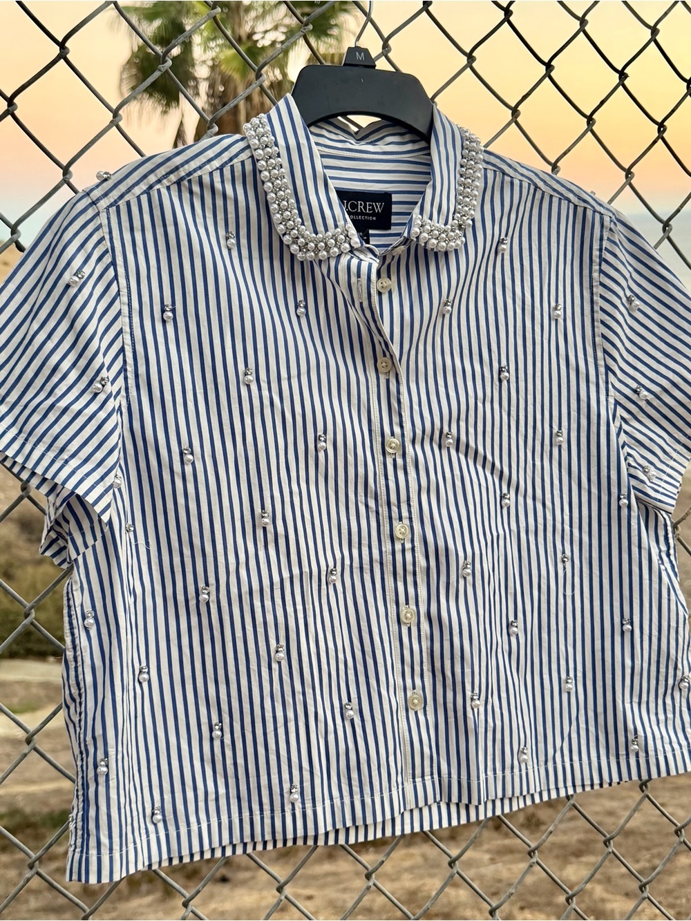 J. Crew Blue & White Striped Pearl Collar Button-Down Shirt